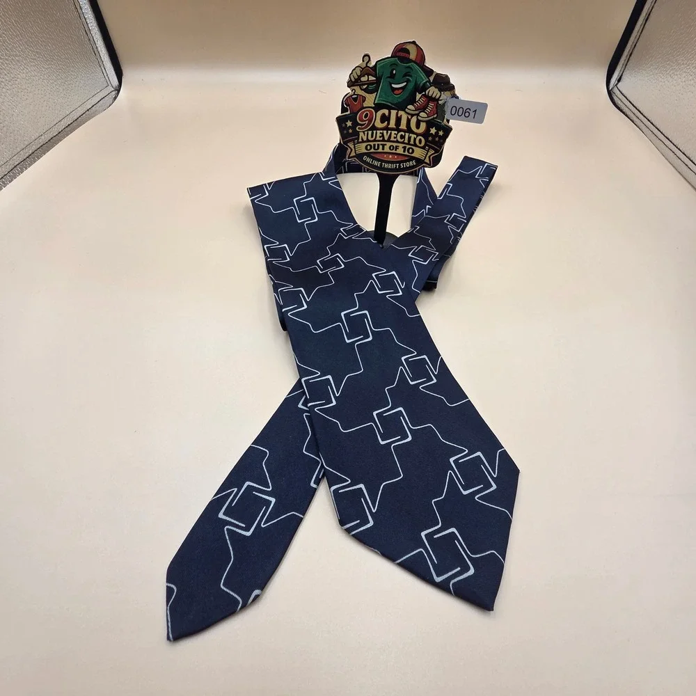 Giorgio Armani Mens Silk Tie Navy Blue White Geometric Abstract Made in Italy